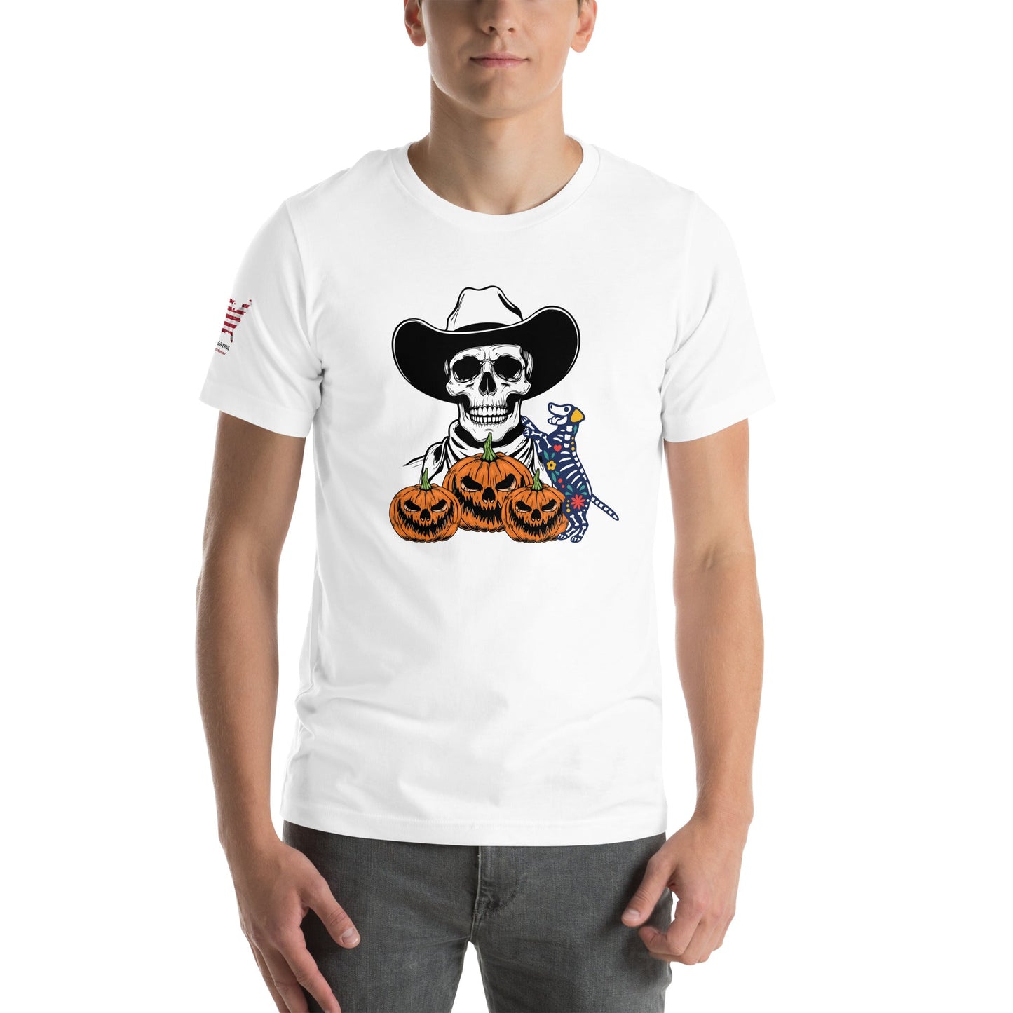 Halloween Dog Skeleton T-Shirt with Skull & Pumpkin – Spooky Streetwear - The snout club 1985