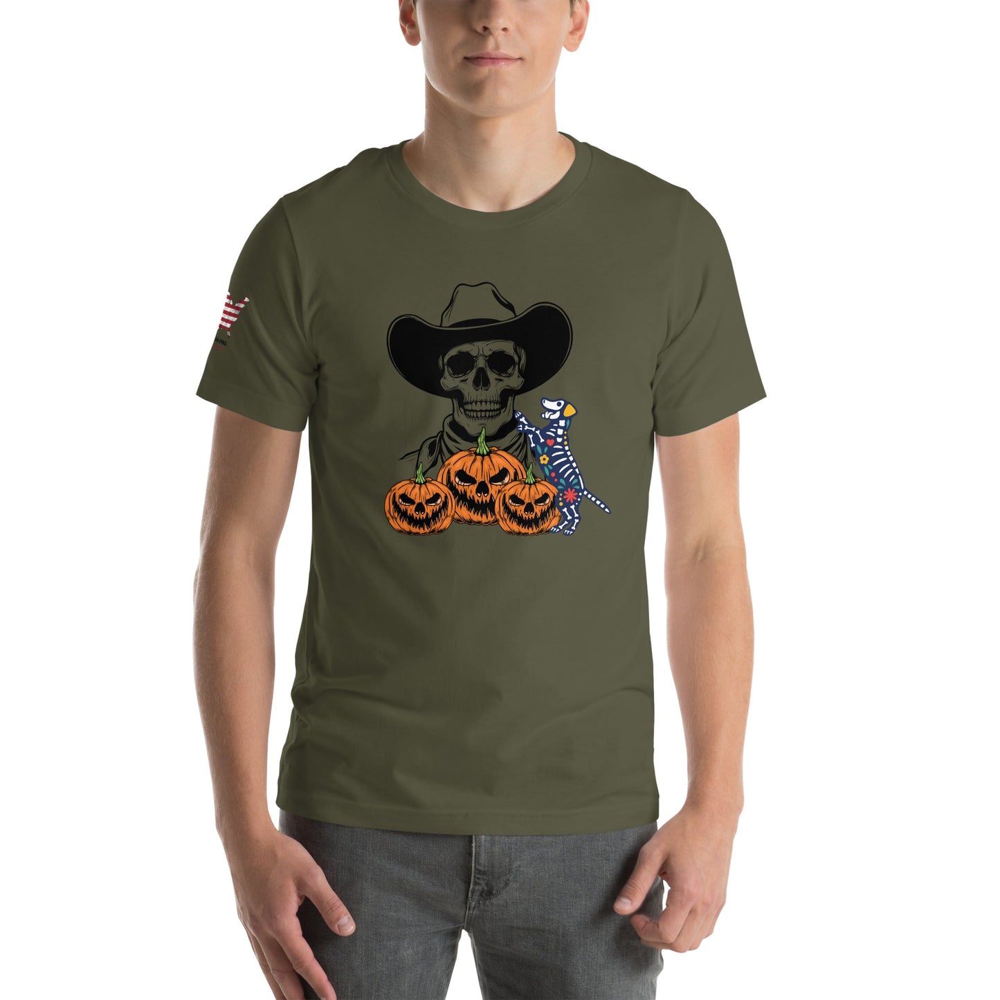Halloween Dog Skeleton T-Shirt with Skull & Pumpkin – Spooky Streetwear - The snout club 1985