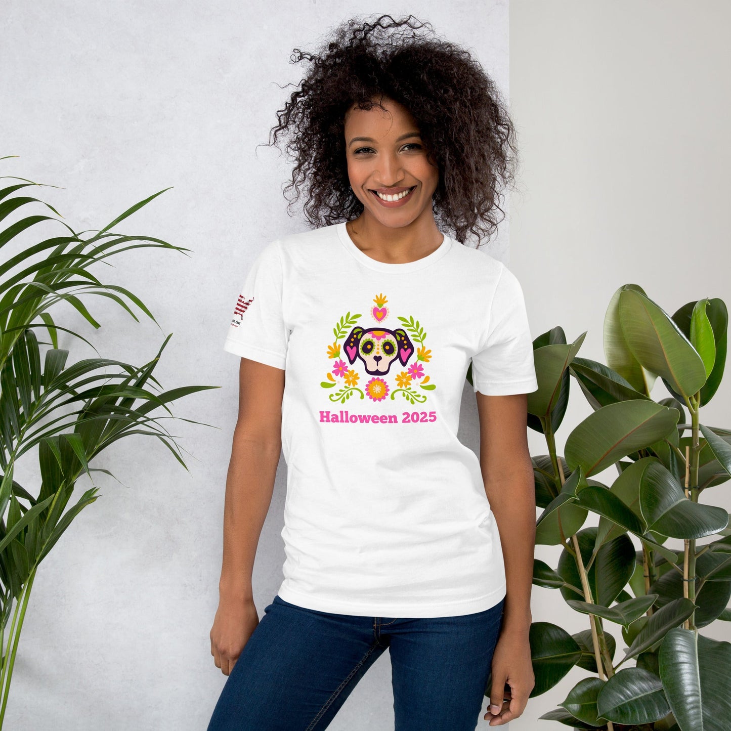 Halloween Dog Skull T-Shirt with Floral Design – Spooky & Stylish - The snout club 1985
