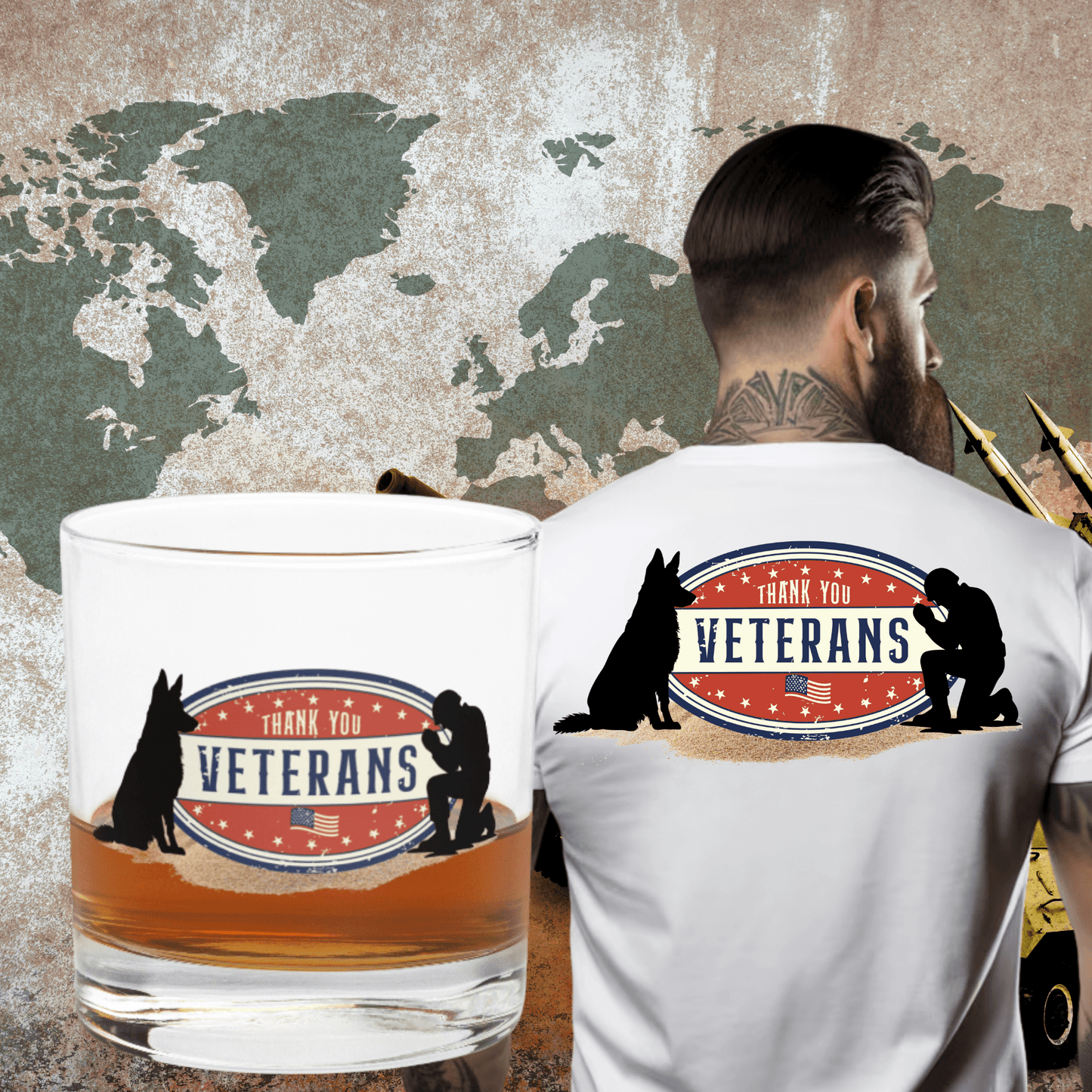 Veteran Gift T-Shirt and rocks glass - The snout club 1985