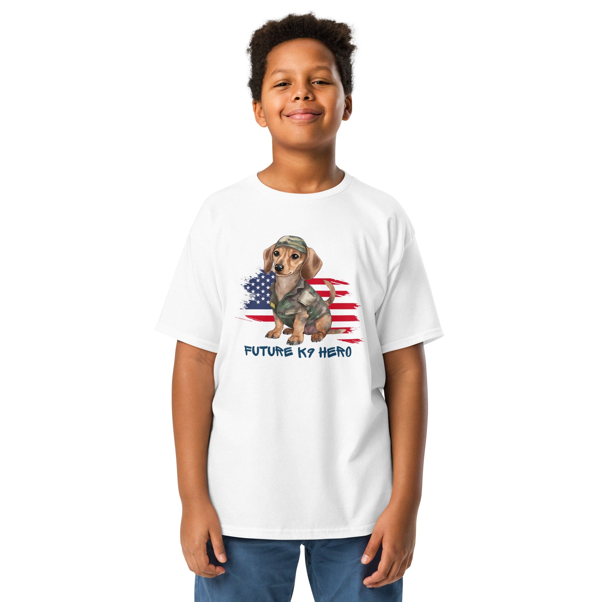 Future K9 Hero Kids T-Shirt | Military Dog & US Flag - The snout club 1985