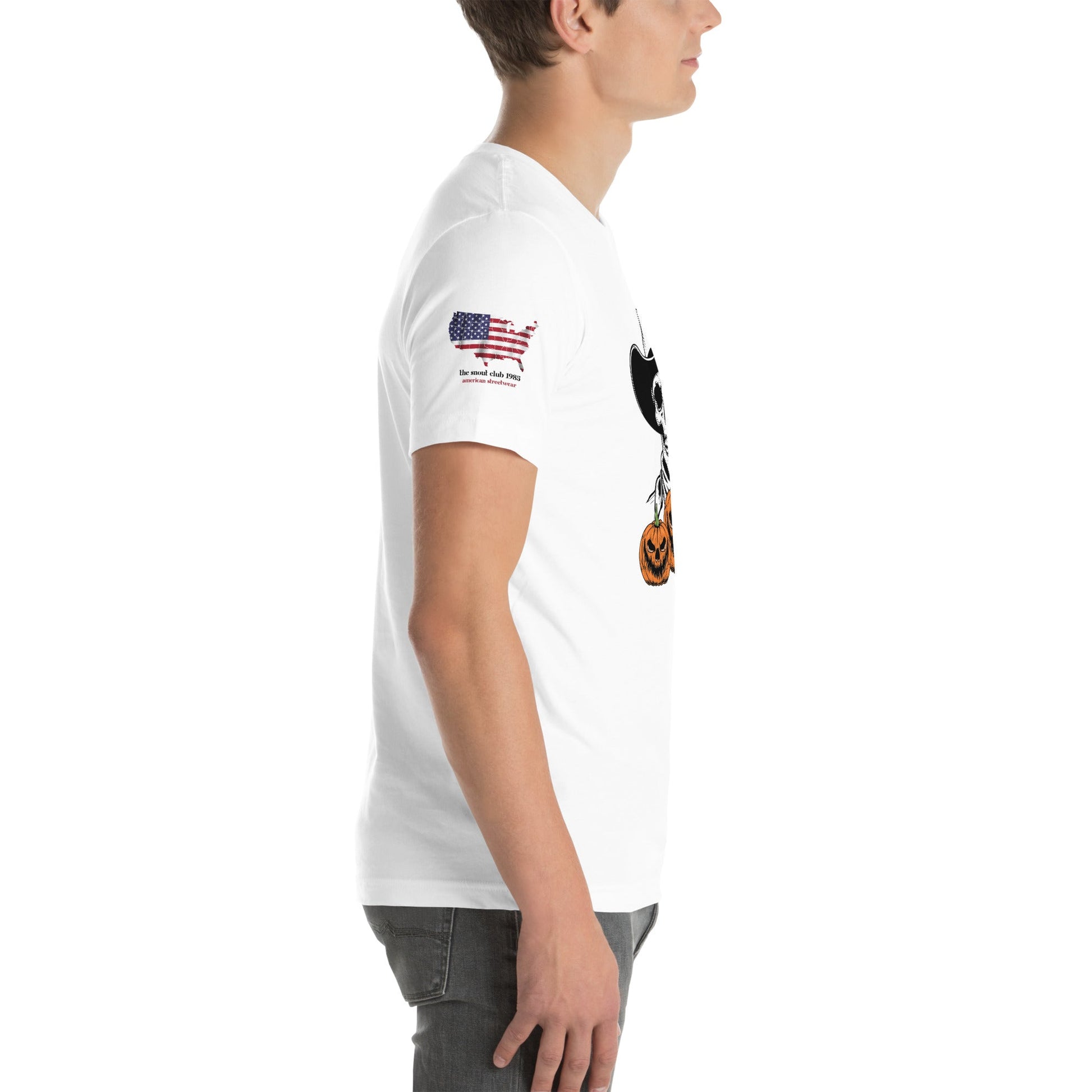 Halloween Dog Skeleton T-Shirt with Skull & Pumpkin – Spooky Streetwear - The snout club 1985