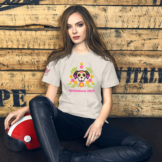 Halloween Dog Skull T-Shirt with Floral Design – Spooky & Stylish - The snout club 1985