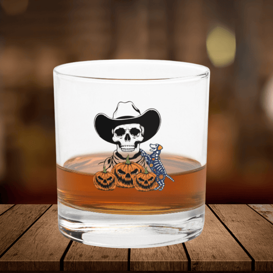 Halloween Whiskey Glass – Dog Skeleton with Skull & Pumpkin Design - The snout club 1985