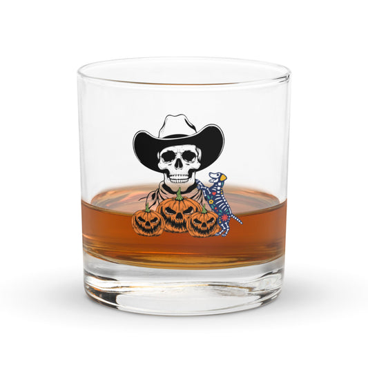 Halloween Whiskey Glass – Dog Skeleton with Skull & Pumpkin Design - The snout club 1985