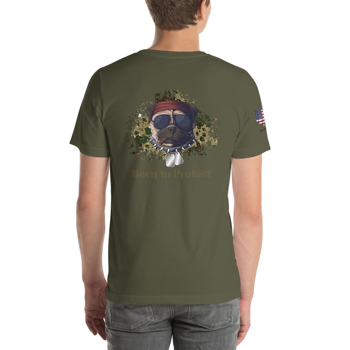 Patriotic Bulldog T-Shirt – Born to Protect | US Flag Dog Design - The snout club 1985
