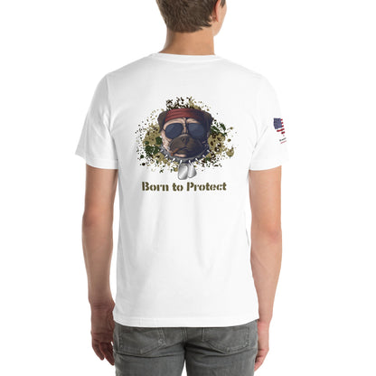Patriotic Bulldog T-Shirt – Born to Protect | US Flag Dog Design - The snout club 1985