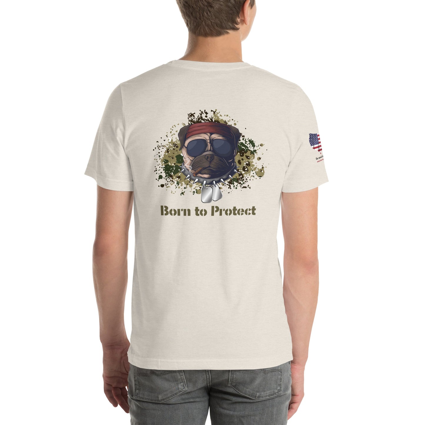 Patriotic Bulldog T-Shirt – Born to Protect | US Flag Dog Design - The snout club 1985