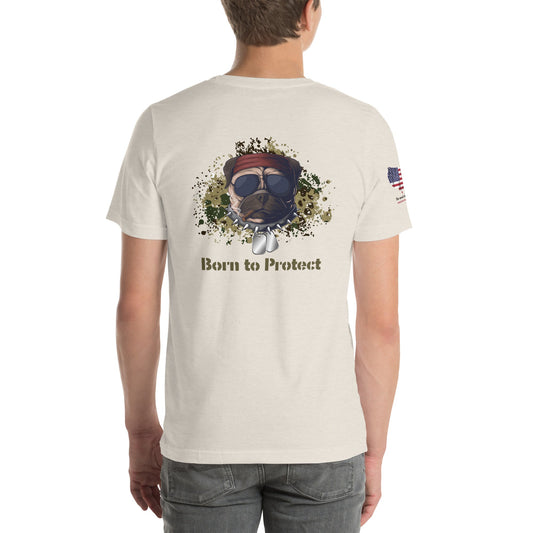 Patriotic Bulldog T-Shirt – Born to Protect | US Flag Dog Design - The snout club 1985