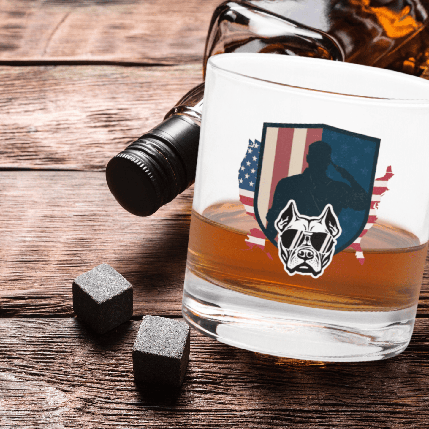 Veteran Whiskey Glass | Patriotic Dog Rocks Glass - The snout club 1985