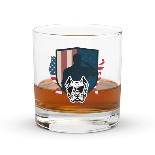Veteran Whiskey Glass | Patriotic Dog Rocks Glass - The snout club 1985