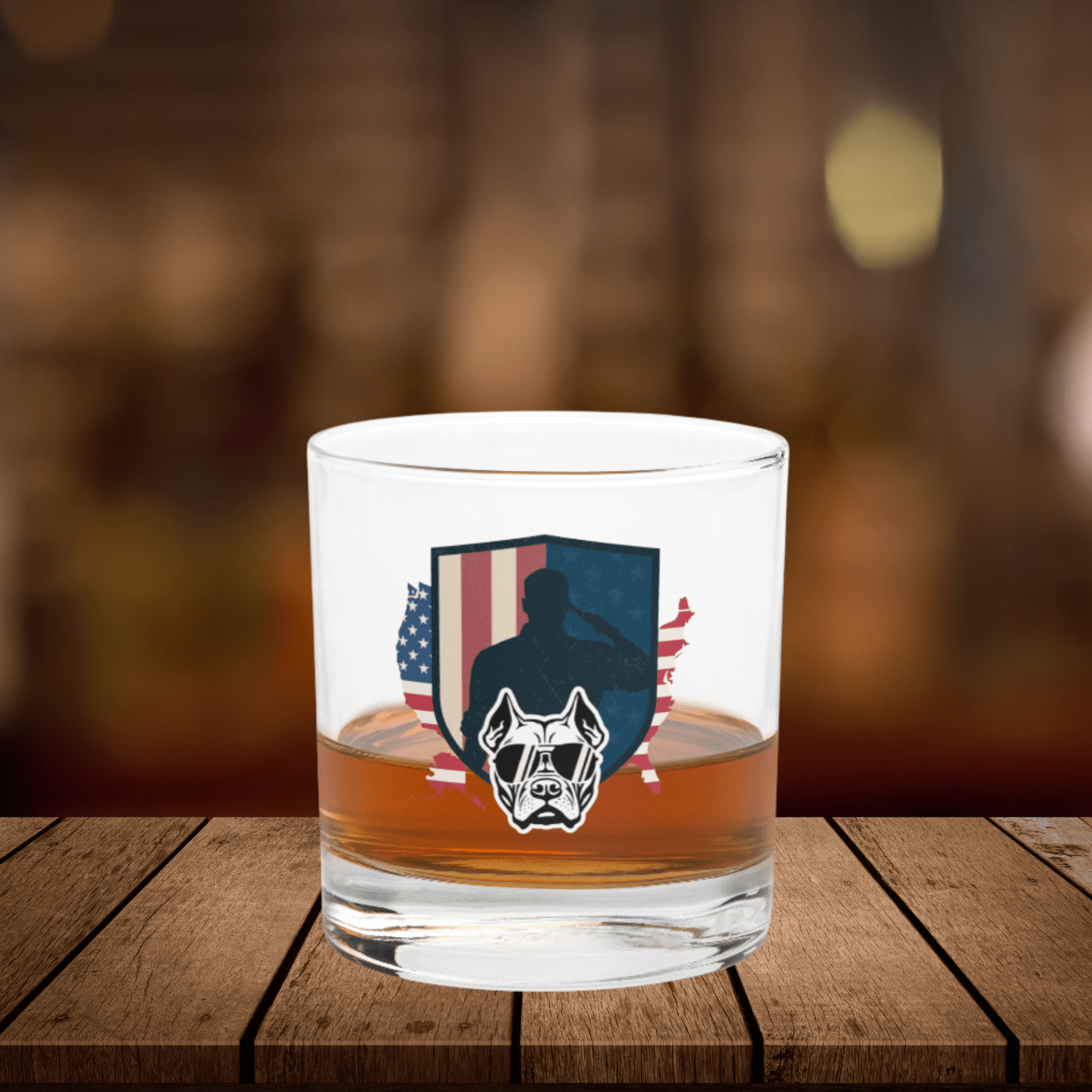 Veteran Whiskey Glass | Patriotic Dog Rocks Glass - The snout club 1985