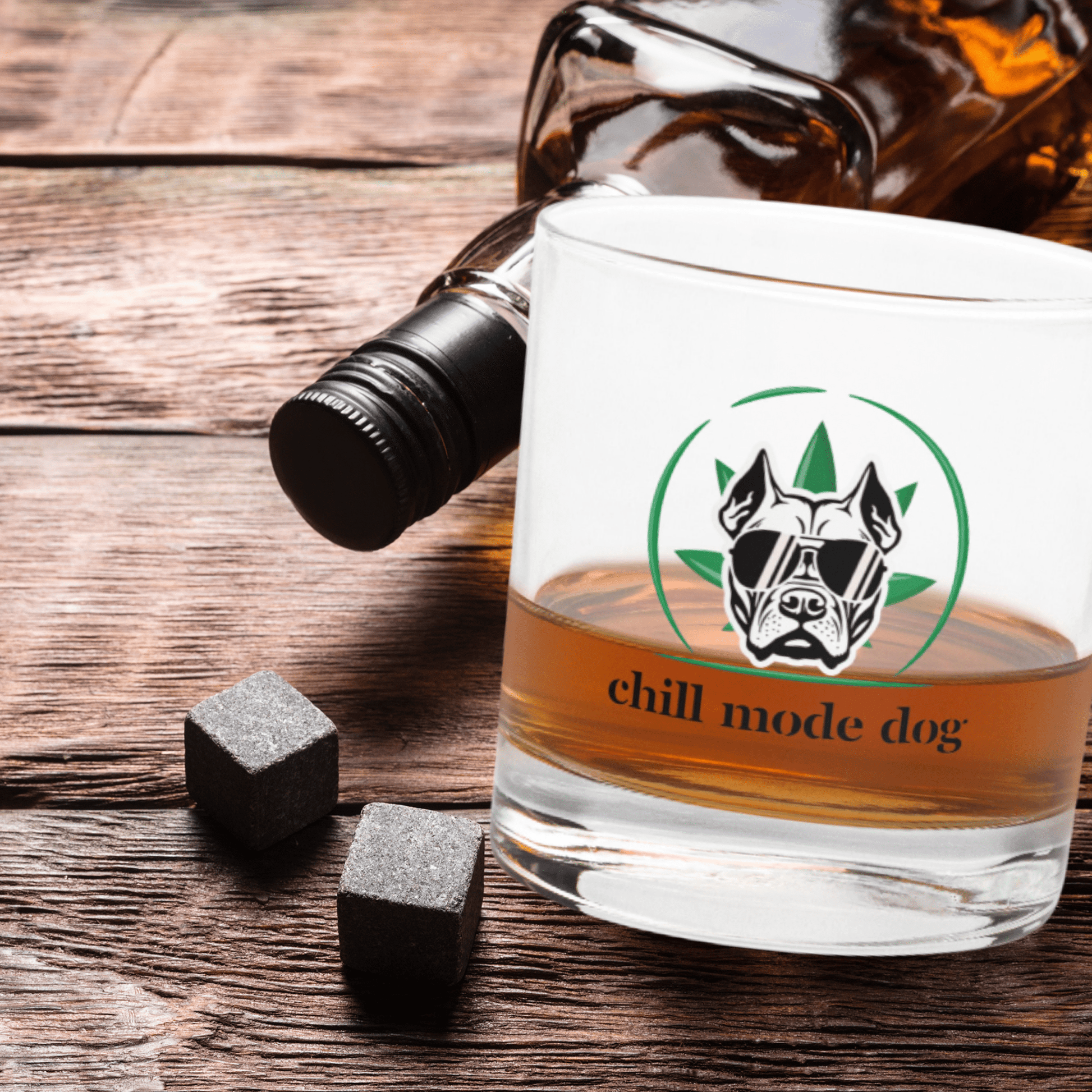 Whiskey Glass with Dog & Cannabis Design - The snout club 1985