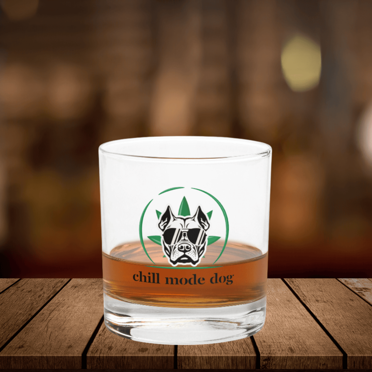 Whiskey Glass with Dog & Cannabis Design - The snout club 1985