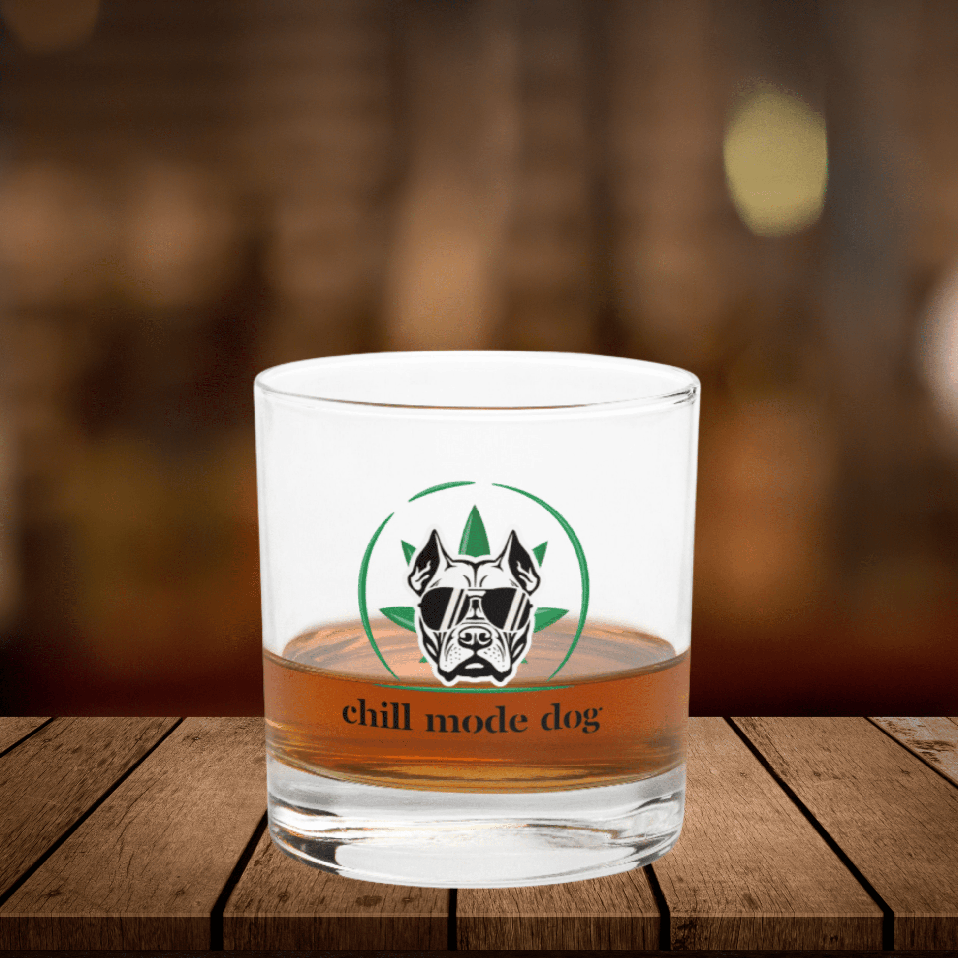 Whiskey Glass with Dog & Cannabis Design - The snout club 1985