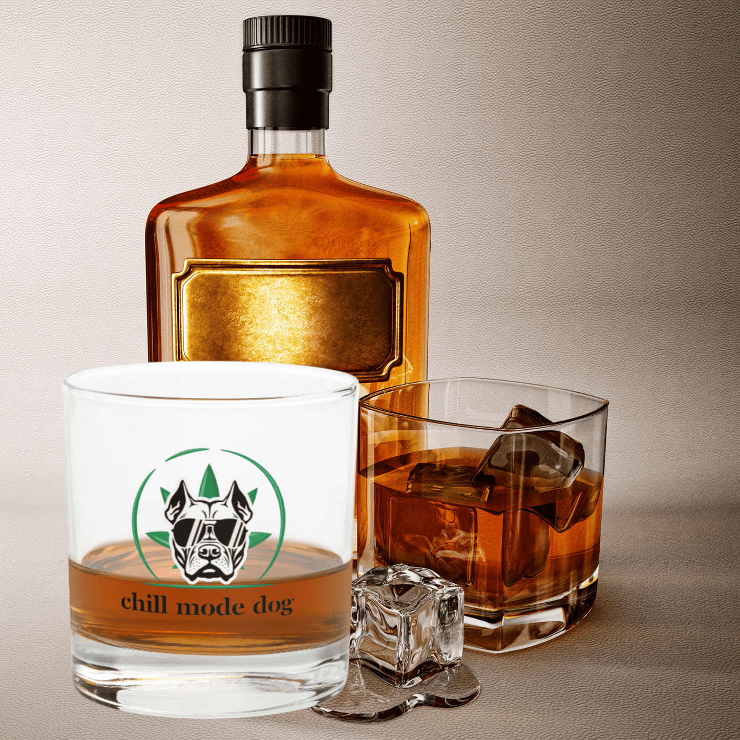 Whiskey Glass with Dog & Cannabis Design - The snout club 1985